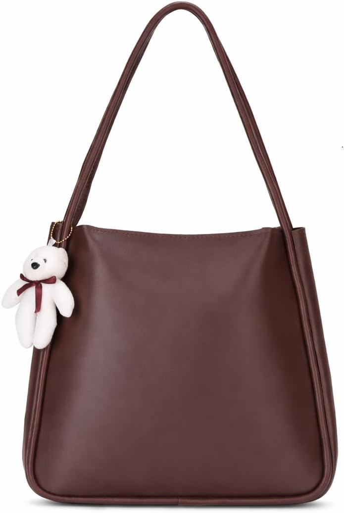 51DynhZz5L-1 SIJJEEL Women's Handbag Synthetic Leather Shoulder Bag with Bear Charm Tote One Size Women's Shoulder Bag Faux Leather Tote - Image 1