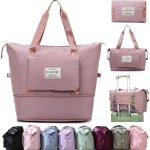 Wazdorf Nylon 41 Liter Expandable Travel Bags for Women, Duffle Bags for Women Luggage, Foldable Vanity Traveling Bag, Waterproof Hand Bag for Ladies Personal Items,Pink