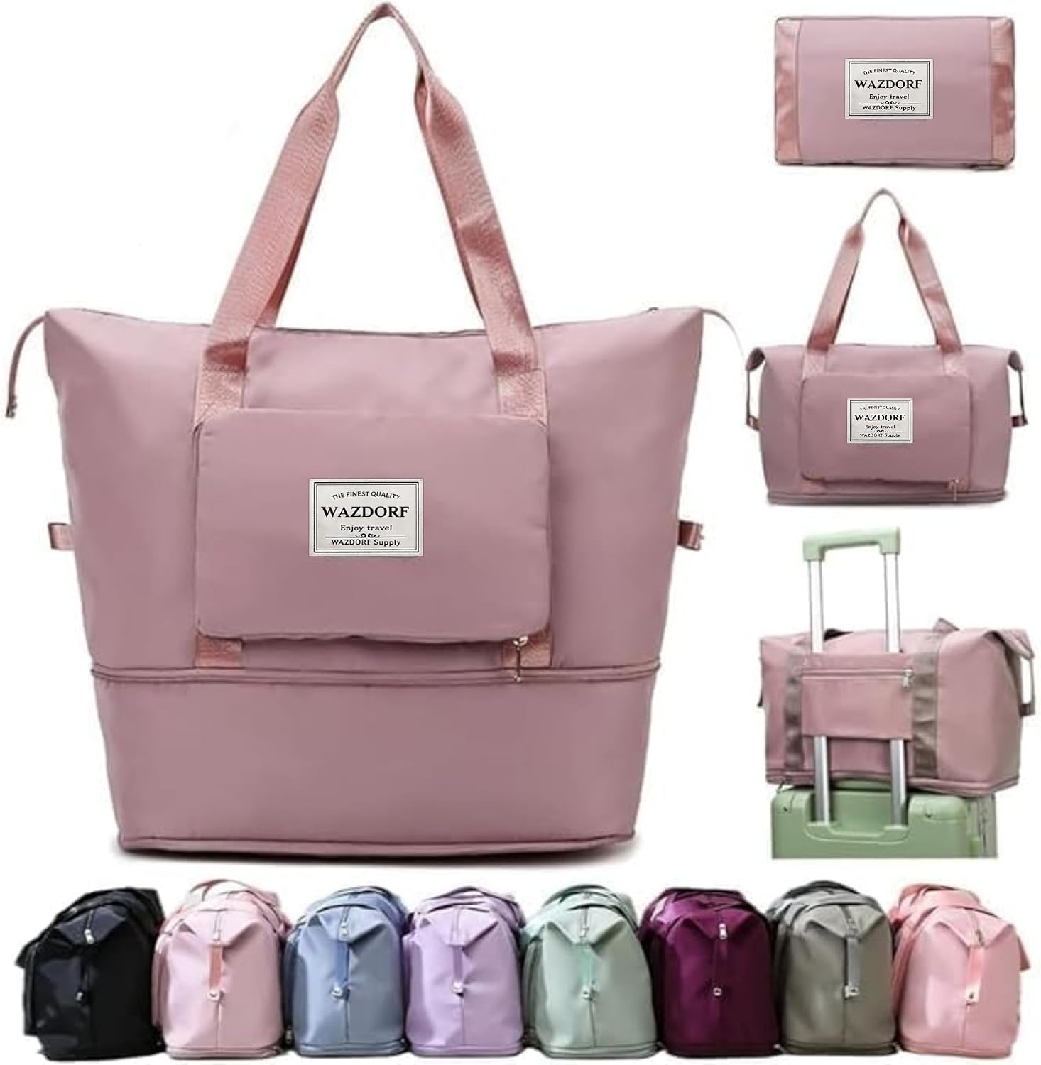 71QQPTDO4XL-1 Wazdorf Nylon 41 Liter Expandable Travel Bags for Women, Duffle Bags for Women Luggage, Foldable Vanity Traveling Bag, Waterproof Hand Bag for Ladies Personal Items,Pink - Image 1