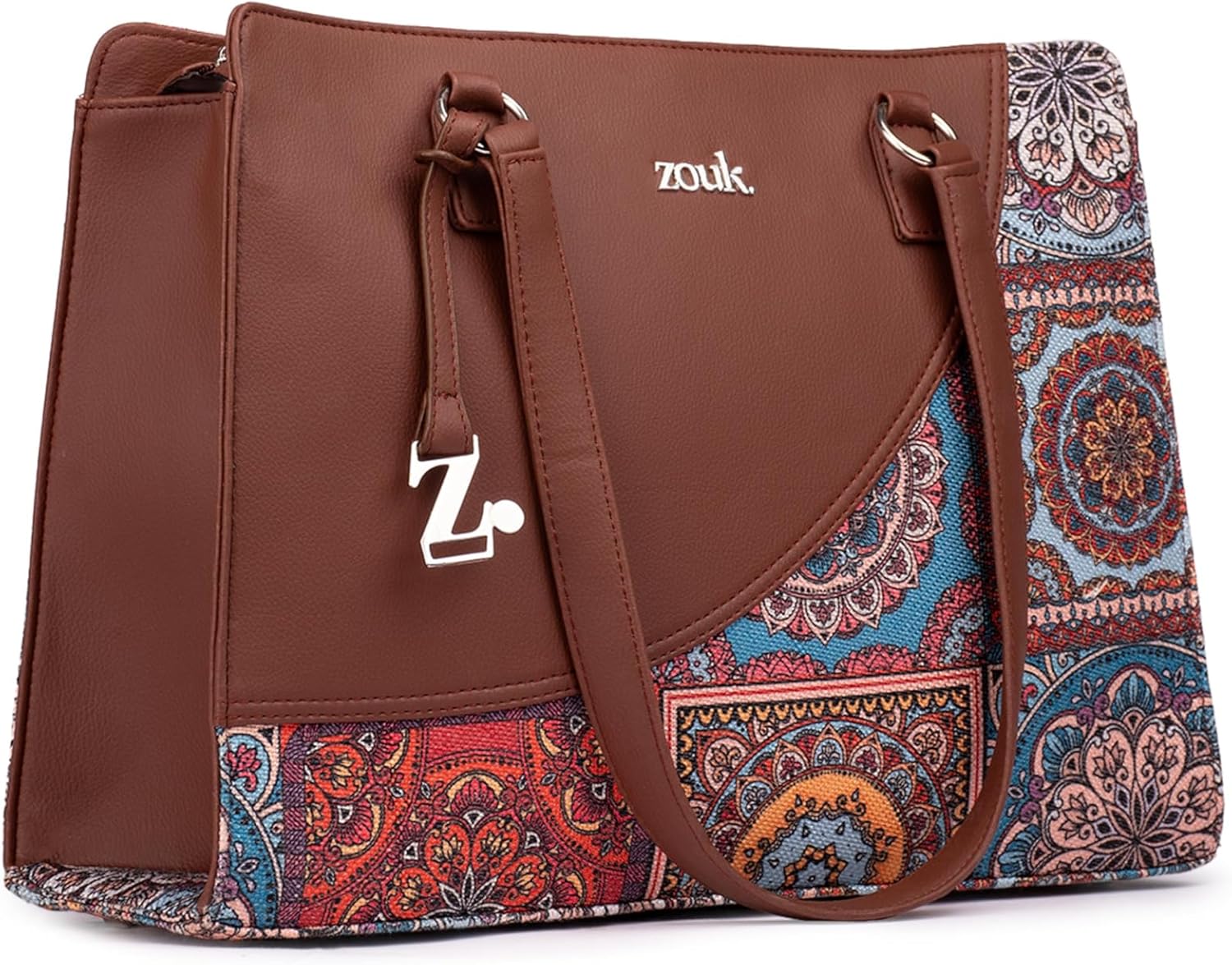 81H43eW1TSL-1 ZOUK Women's Office Essential Bag | Jute | Vegan Leather Handcrafted Tote Bag With Double Handle Shoulder Strap - Image 1