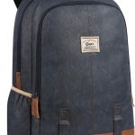 Gear Classic 18"/20L Faux Leather Water Resistant Anti Theft Laptop Bag | Office Backpack | Travel Backpack | Casual Backpack for Men/Women (Navy - Tan)