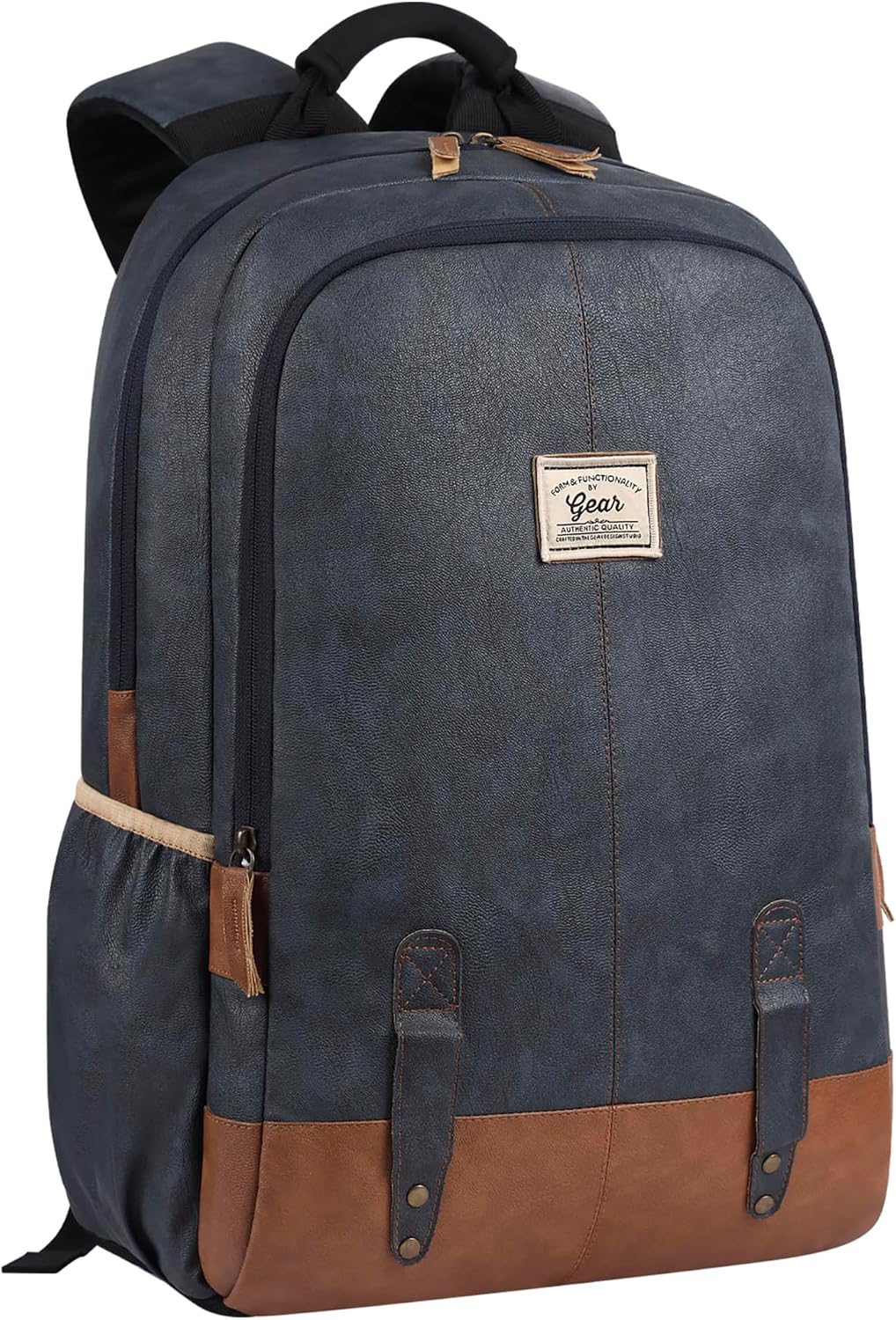 81inOWivlCL-1 Gear Classic 18"/20L Faux Leather Water Resistant Anti Theft Laptop Bag | Office Backpack | Travel Backpack | Casual Backpack for Men/Women (Navy - Tan) - Image 1